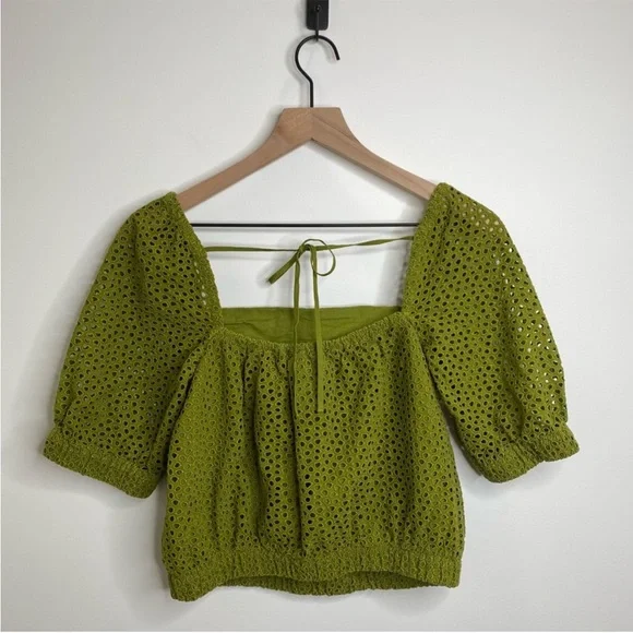 Everlane the eyelet puff sleeve top green pistachio small - Picture 6 of 10